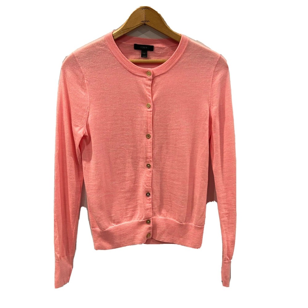 J. Crew Factory Pink Crewneck Button-Up Cardigan